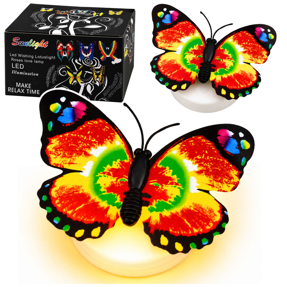 Samolepiaci LED motýlik s meniacim sa farebným osvetlením, dekorácia 6×5 cm