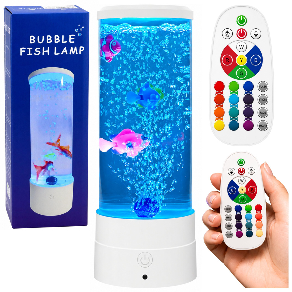 Dekoratívna LED RGB nočná lampička s motívom akvária a rybkami, 16 farieb, USB, biela