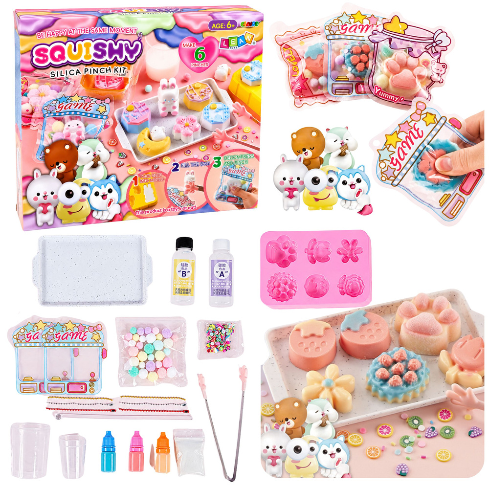 Tvorivá sada na výrobu squishy figúrok DIY – dezerty a kvety, 6 ks