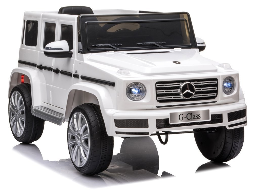 Elektrické autíčko Mercedes G500 v bielej farbe s akumulátorom LEAN CARS – luxusné detské autíčko s diaľkovým ovládaním