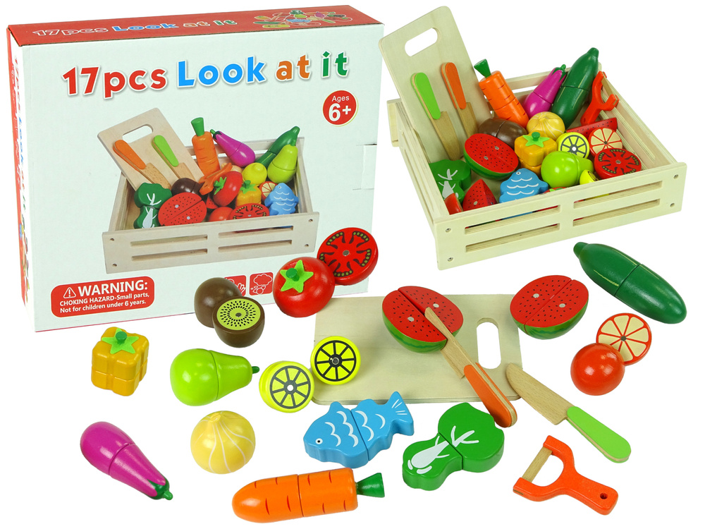 Dřevěné Ovoce a Zelenina do Kuchyně LEAN Toys pro Děti od 6 let — Celkový pohled