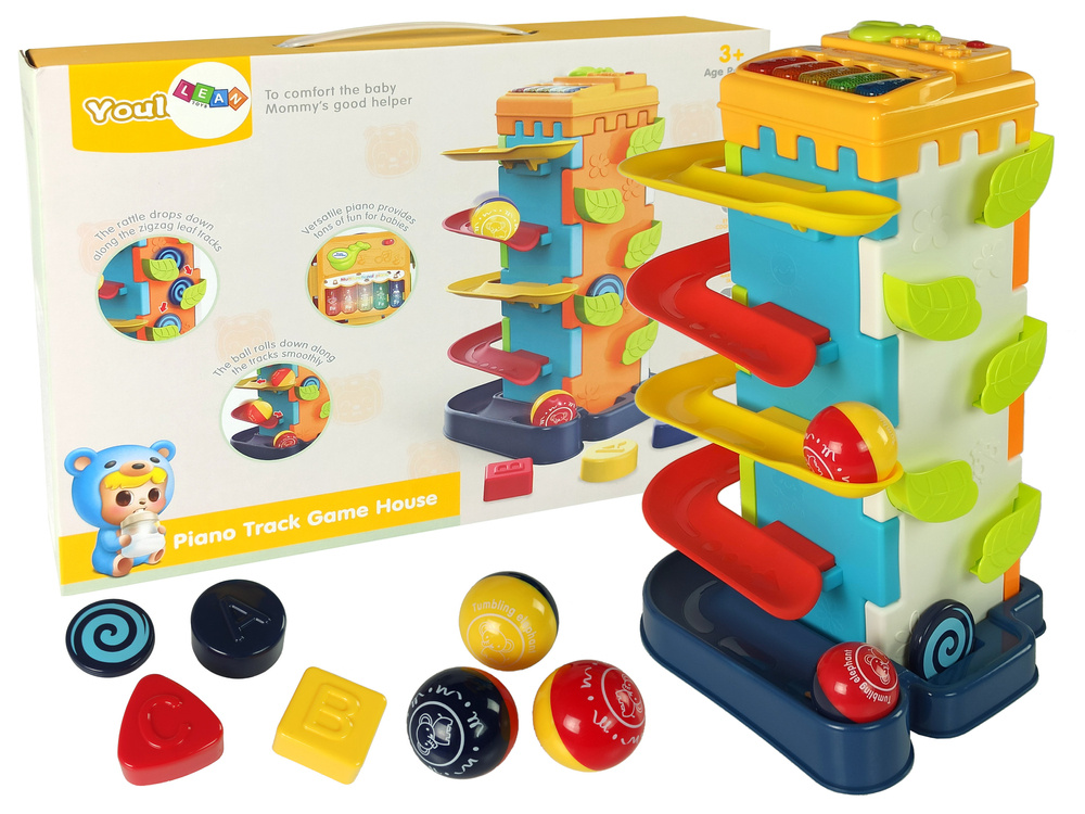 Skluzavka s guľôčkami vzdelávacia kocka triedič s piankom LEAN Toys - rozvoj motoriky a učenie tvarov pre deti od 3 rokov