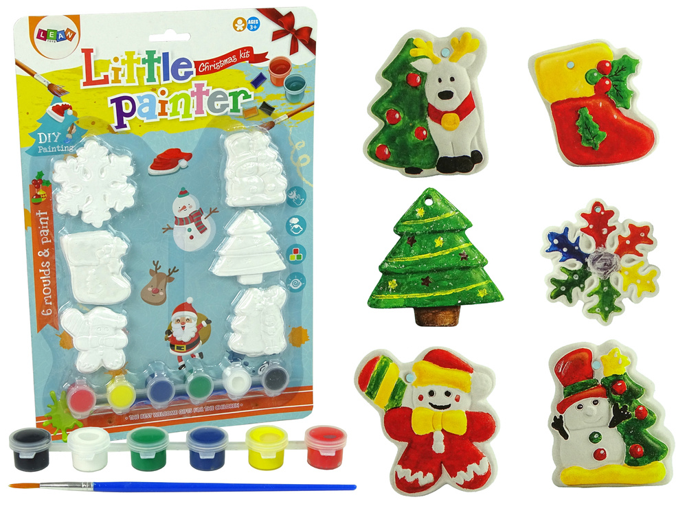 Sádrové odlitky LEAN Toys na malování – Vánoce, stromček, sněhulák — Celkový pohled