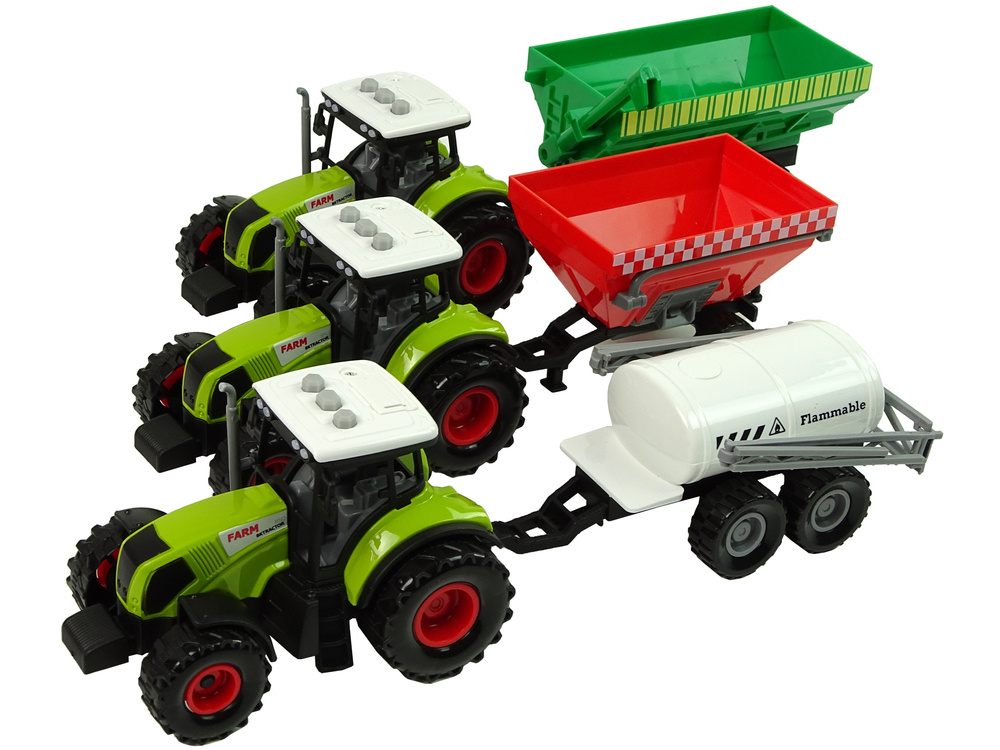 Traktory LEAN Toys s přívěsy pro zemědělství, 3 kusy, věk 3+ — Detail