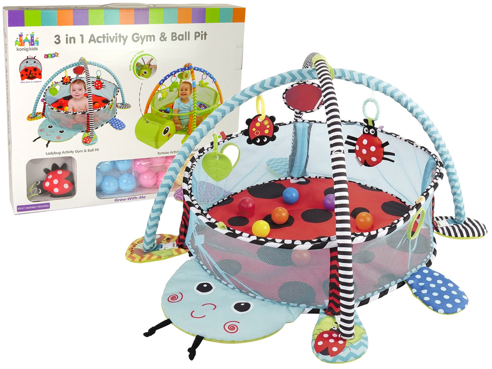 Hrací deka Beruška 3v1 ohrádka s míčky LEAN Toys - vzdělávací podložka pro rozvoj motoriky