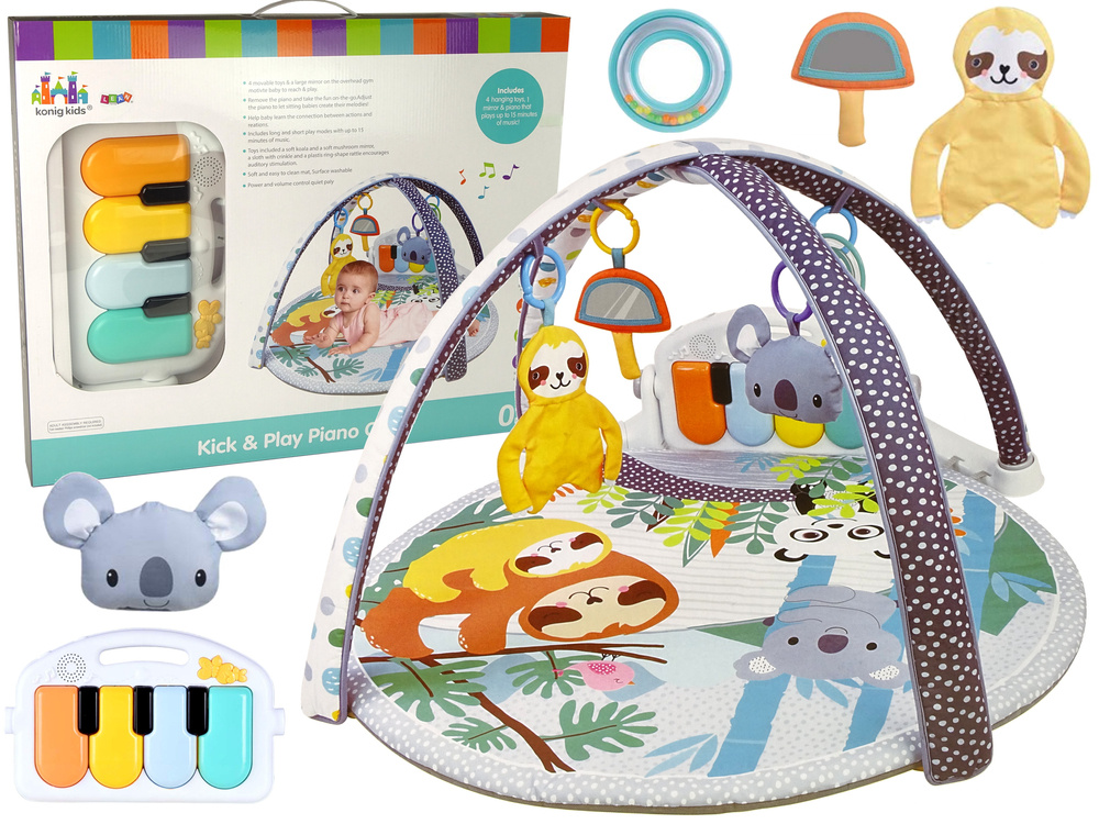Edukační hrací podložka Koala s klavírem LEAN Toys - interaktivní podložka s hudbou a závěsnými hračkami pro miminka 0-24 měsíců