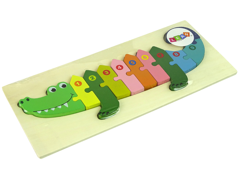 Dřevěná skládačka krokodýl s čísly LEAN Toys 28x22 cm - vzdělávací puzzle pro děti od 3 let