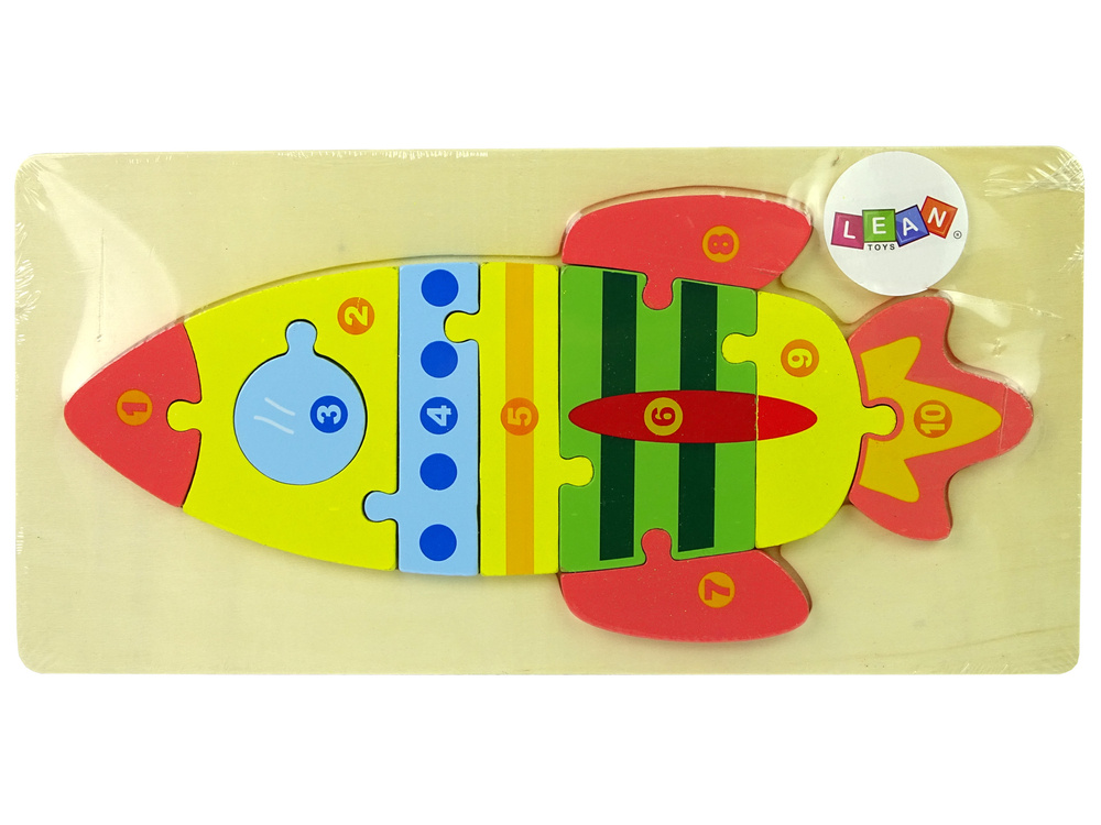 Drevené puzzle Raketa Čísla LEAN Toys pre deti od 3 rokov - vzdelávacia súťaž na učenie čísel 1-10