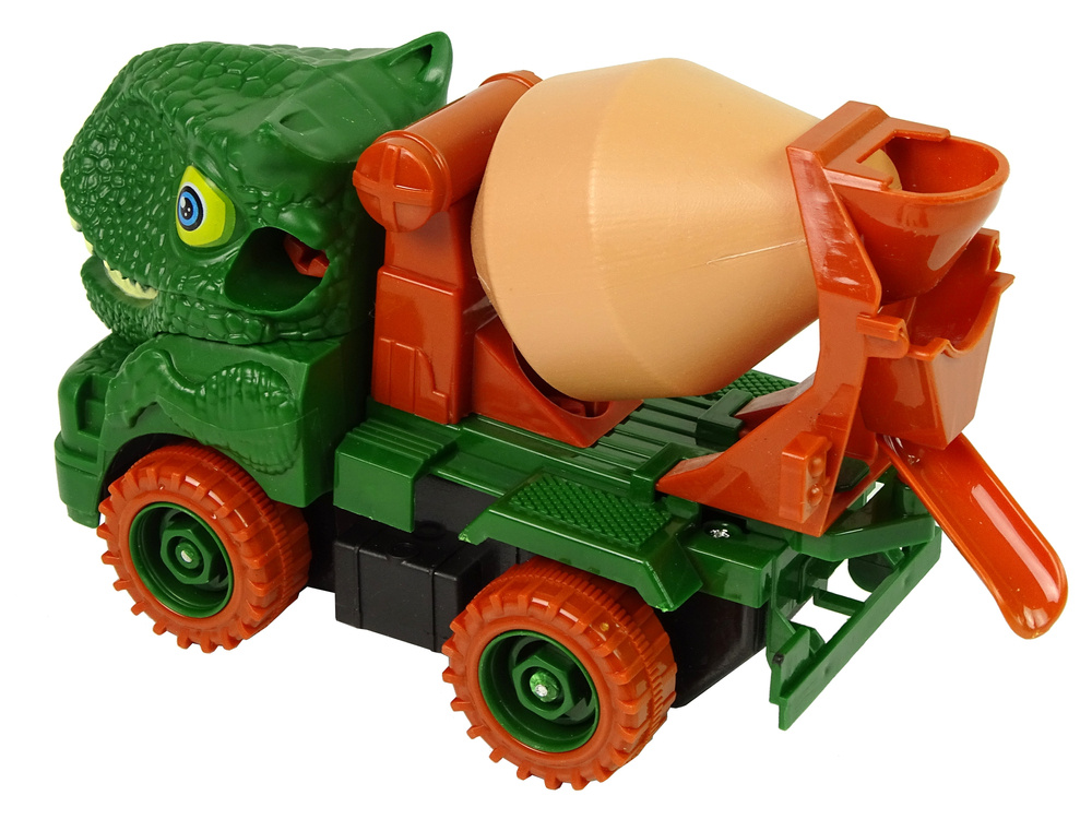 Rozebíratelný nákladní automobil s betonovou míchačkou Dinosaurus LEAN Toys zelený s frikčním pohonem