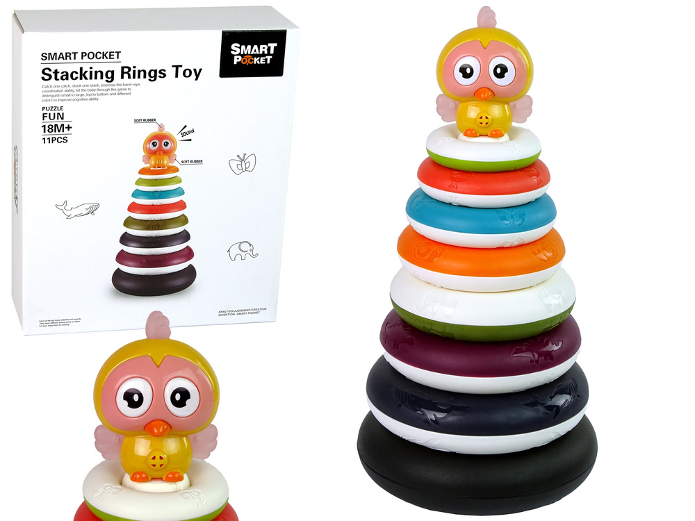 Vzdělávací pyramida s kroužky a kačenkou LEAN Toys - rozvoj motoriky a koncentrace pro děti od 18 měsíců