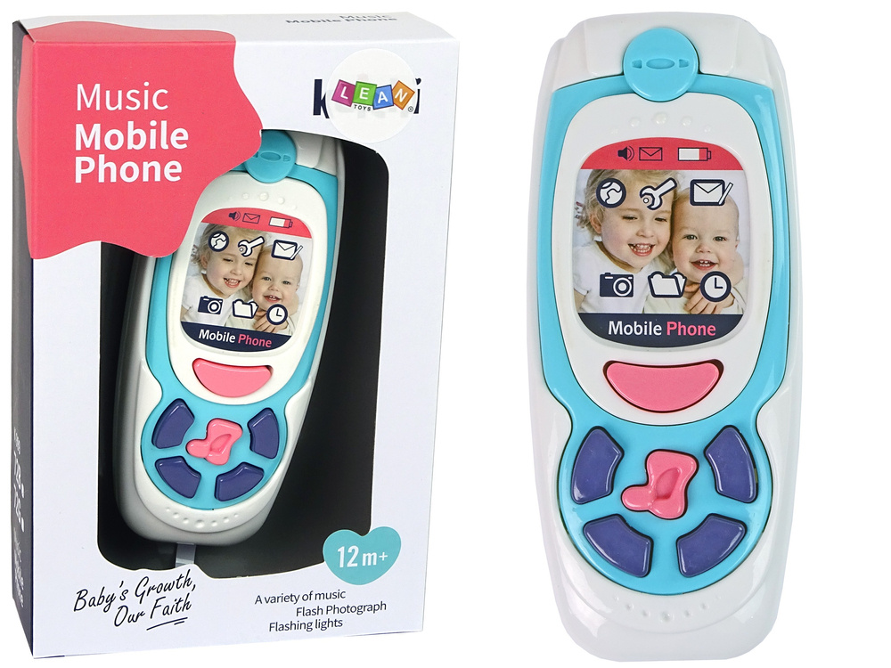 Dětský vzdělávací telefon LEAN Toys Melodie modrý s hudbou a zvuky pro děti od 12 měsíců