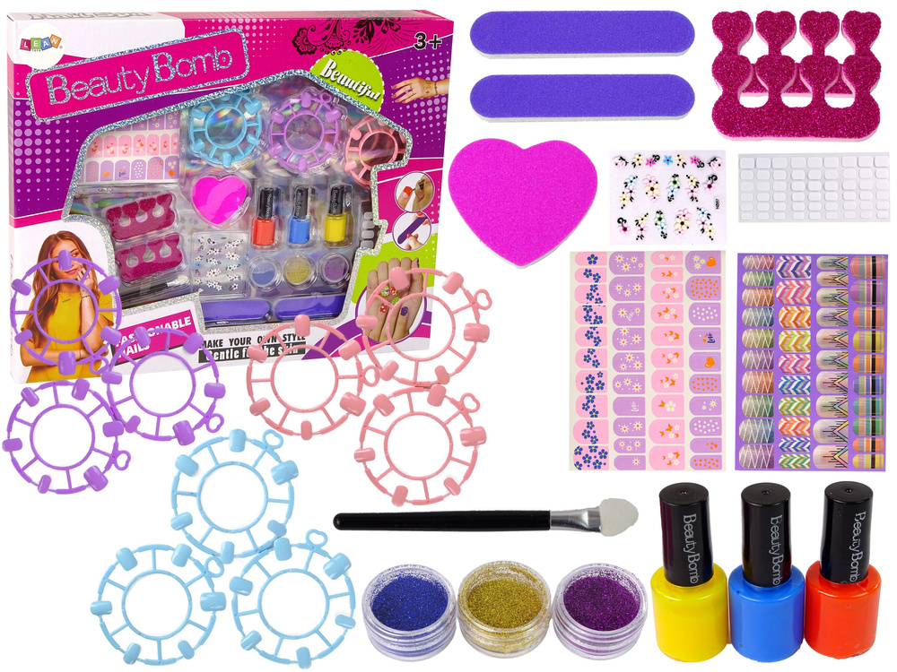 Velká sada na lakování nehtů LEAN Toys s laky, samolepkami a separátory pro děti od 3 let