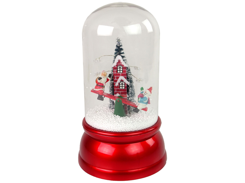Vánoční dekorace pod kopulí LEAN Toys - Santa se sněhulákem s osvětlením a hudbou