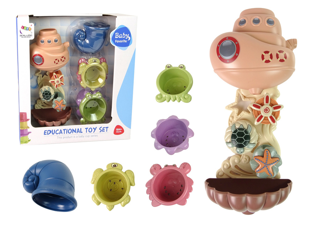 Sada do koupelny Loďka Mořská Zvířátka s vodopádem LEAN Toys - bezpečná hračka s přísavkami