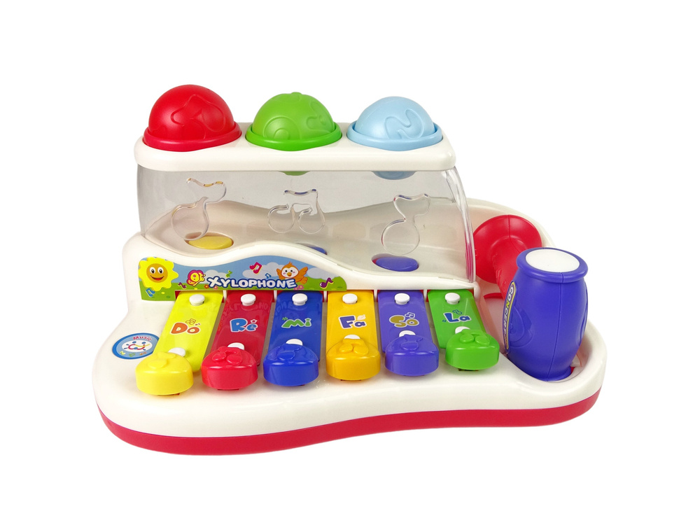 Vzdělávací xylofon LEAN Toys s kladívkem a barevnými kuličkami pro děti od 18 měsíců
