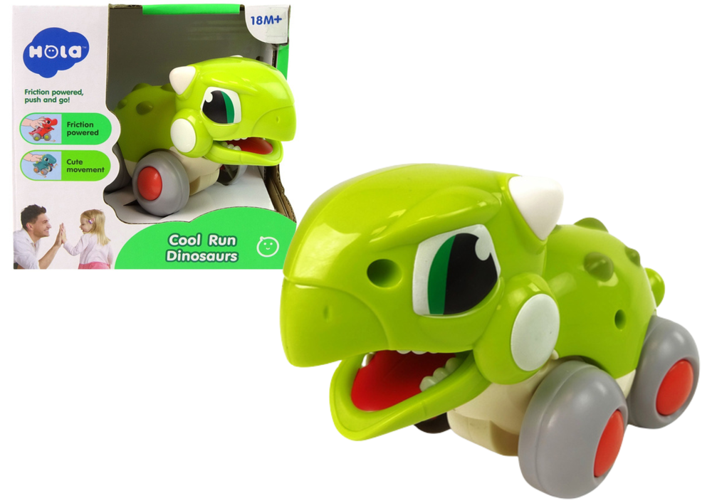 Zelený dinosaurus na kolečkách LEAN Toys 14cm s pohyblivou tlamou - bezpečná hračka pro děti od 18 měsíců