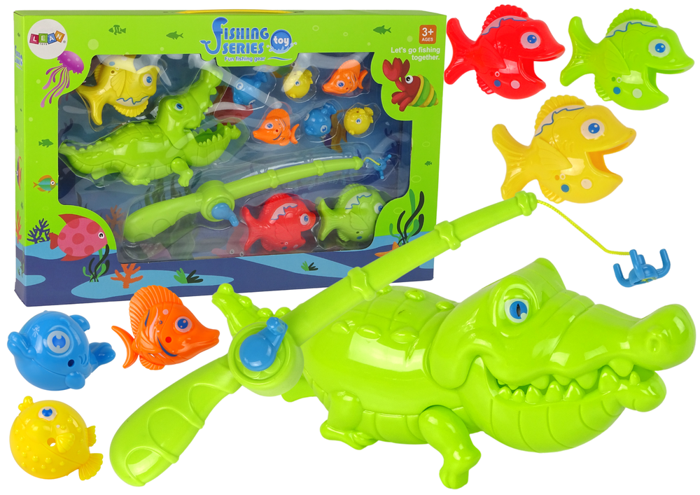 Hra zručnosti sada rybaření s prutem a rybičkami LEAN Toys - vzdělávací hračka pro děti od 3 let s krokodýlem