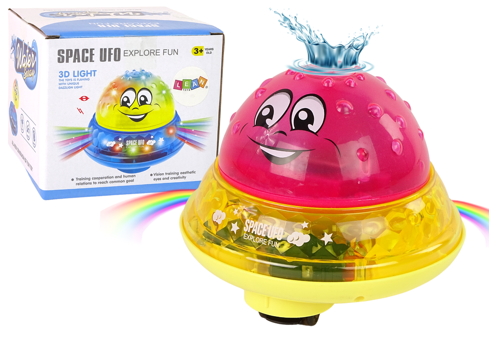 Vodní míč UFO s LED světly a hudbou LEAN Toys růžový - interaktivní hračka pro koupání i pokojíček od 3 let