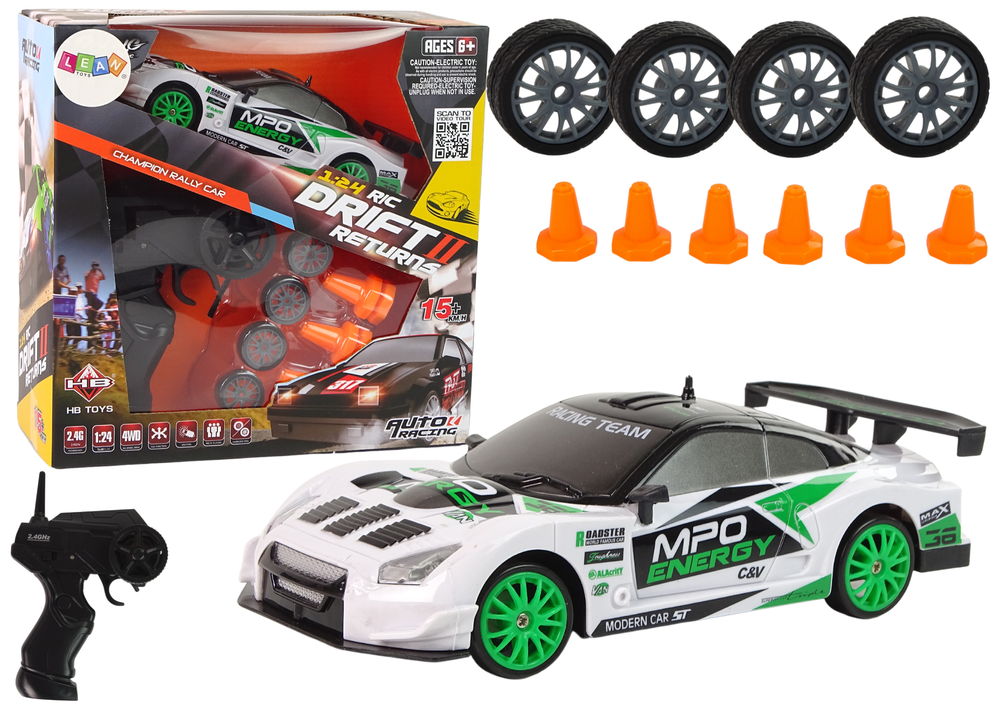 Dálkovo ovládané závodné auto pre drift 15 km/h s výmenlivými kolami mierka 1:24