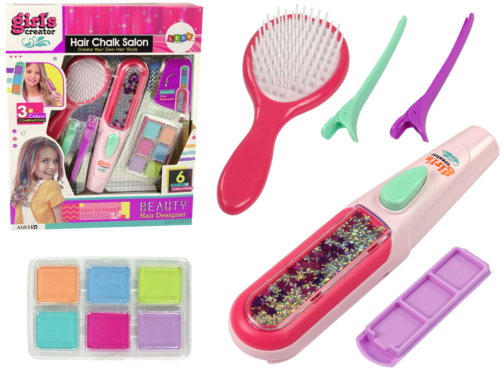 Sada na farebné vlasové farby LEAN Toys s žehličkou a melírou 6 farieb pre deti od 5 rokov