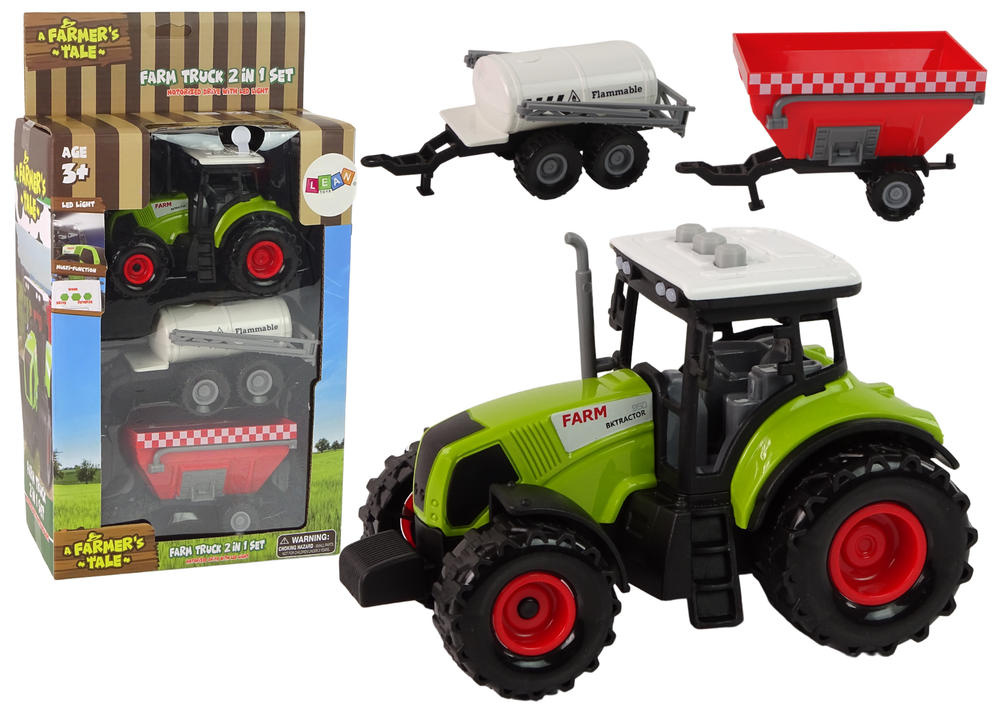 Velký Traktor LEAN Toys s LED světly a zvuky - sada 3 strojů pro malé farmáře od 3 let
