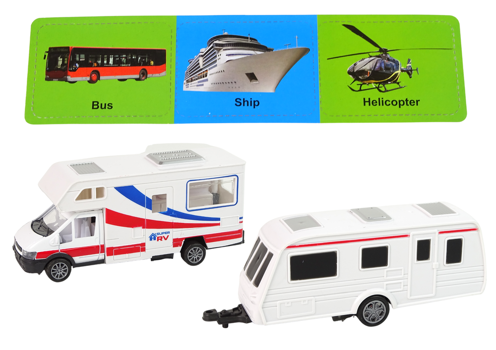 Sada vozidel Karavan přívěs kempingový kovové prvky LEAN Toys 37 x 8 x 12 cm — V provozu
