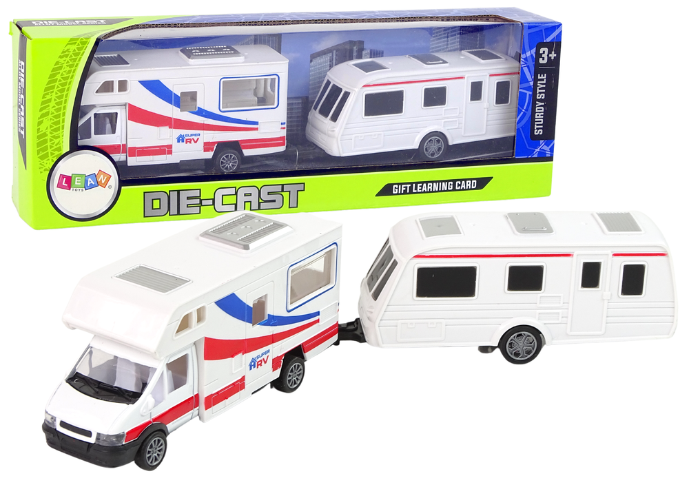 Sada vozidel Karavan přívěs kempingový kovové prvky LEAN Toys 37 x 8 x 12 cm — Celkový pohled