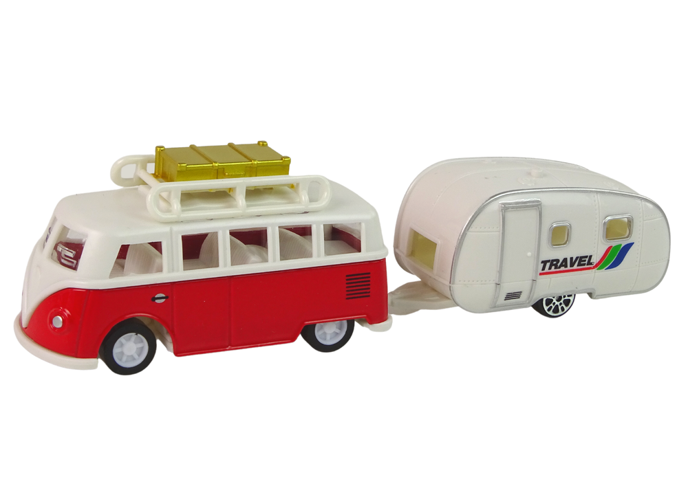 Sada vozidel červený autobus s karavanem LEAN Toys - plastová hračka pro děti od 3 let