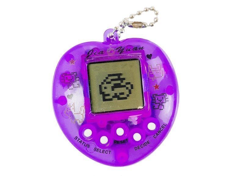 Elektronická hra LEAN Toys Tamagotchi Fialová s krátkým řetízkem — V provozu