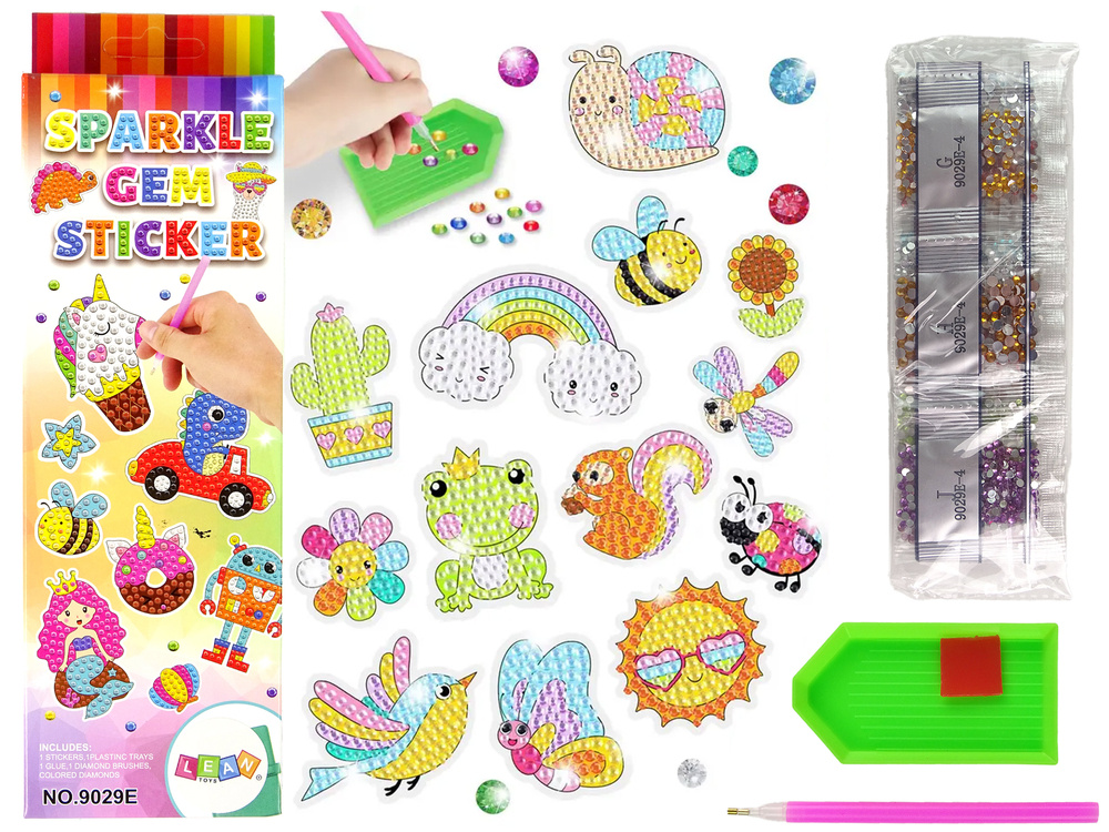 Sada Diamantových Nálepek Zvířata Zahrada Duha Mozaika LEAN Toys - kreativní výtvarná sada pro děti od 5 let