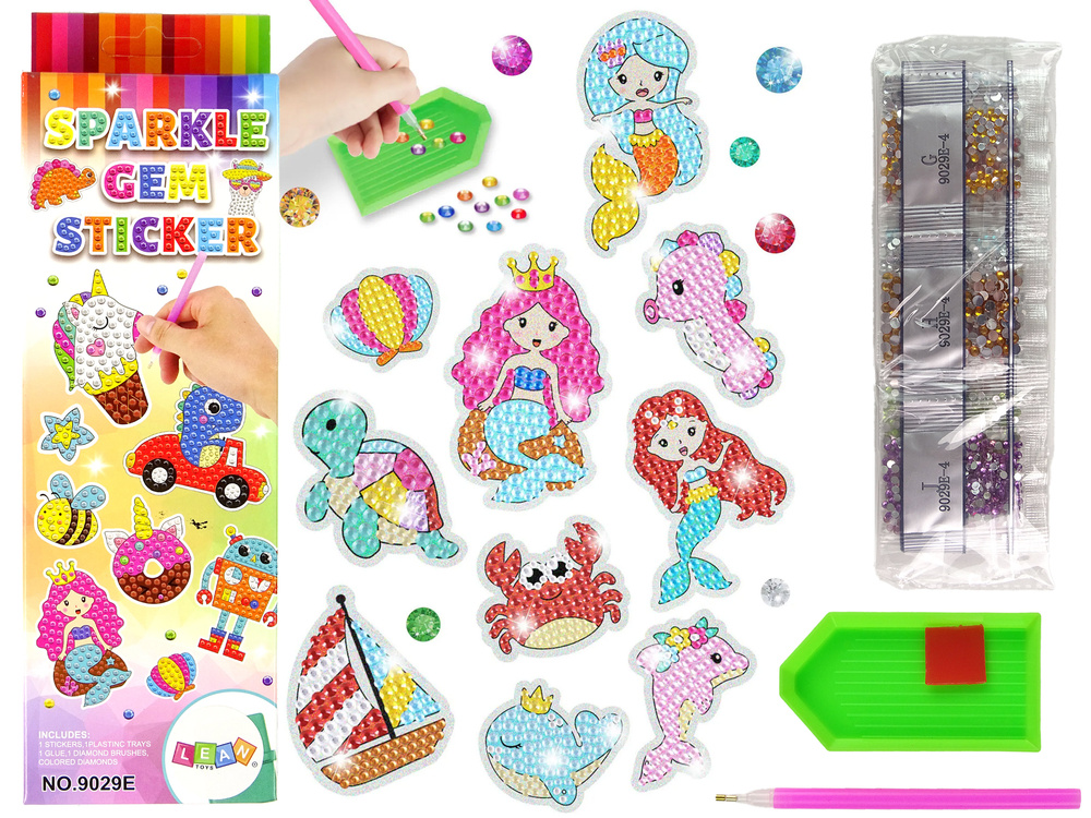 Sada samolepek diamantové výšivky LEAN Toys mořský svět 12 motivů pro děti od 6 let