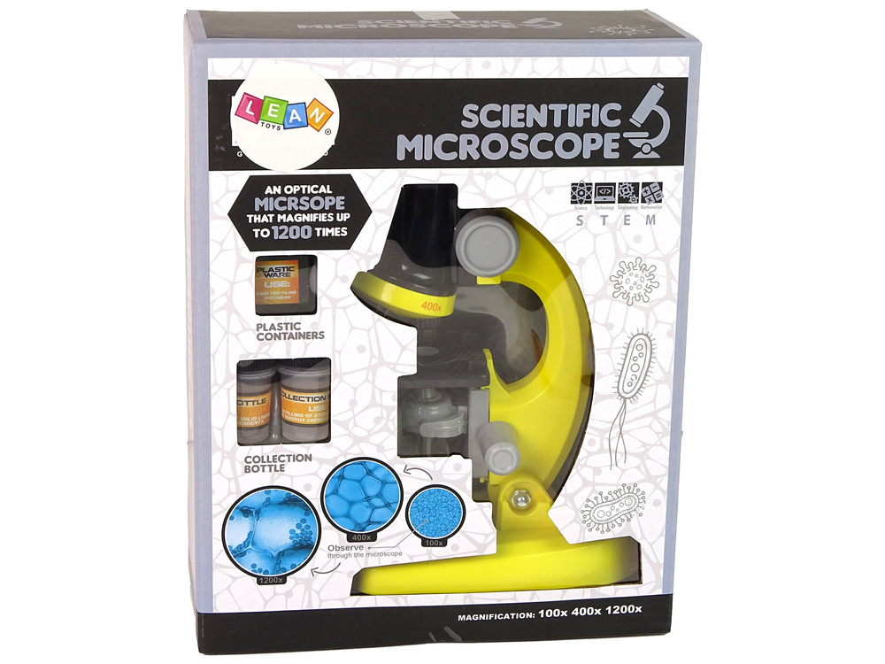 Dětský mikroskop LEAN Toys vzdělávací sada žlutá se zvětšením 100x-1200x pro děti od 8 let