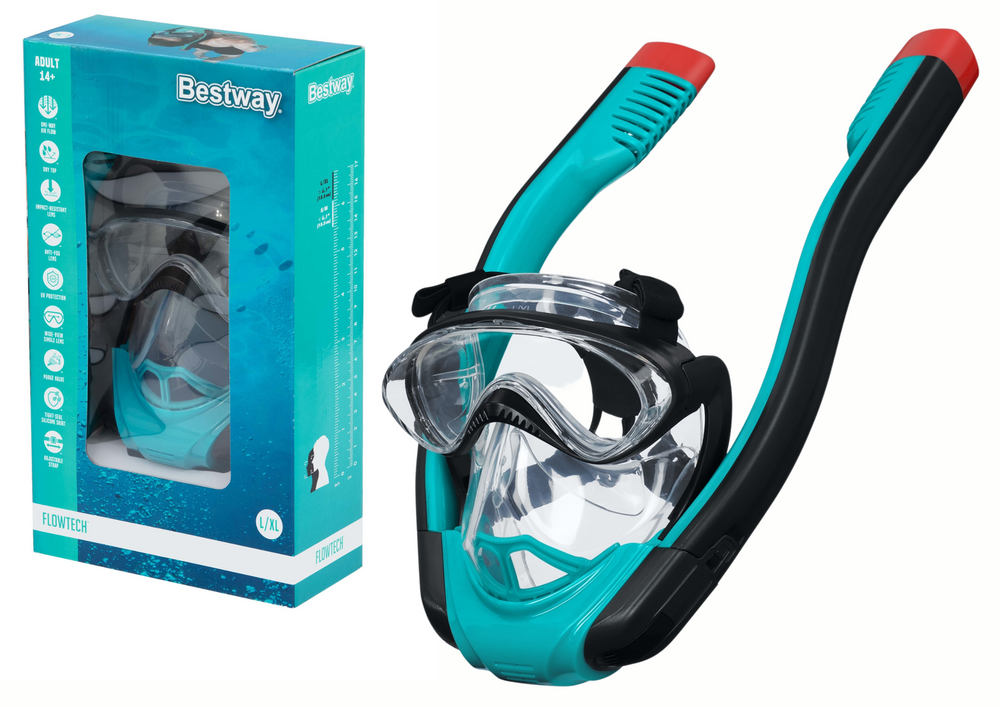Celotvárová maska na šnorchlovanie Bestway L/XL s technológiou suchého šnorchla a zorným poľom 180°