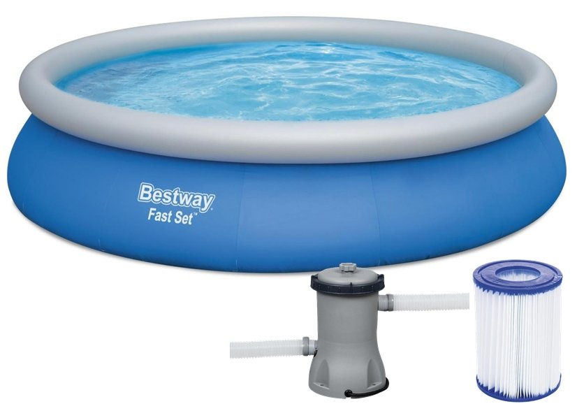 Záhradný rozkladací bazén Bestway 457 × 84 cm s nafukovacím prstencom – sada 9 v 1 s filtračným systémom