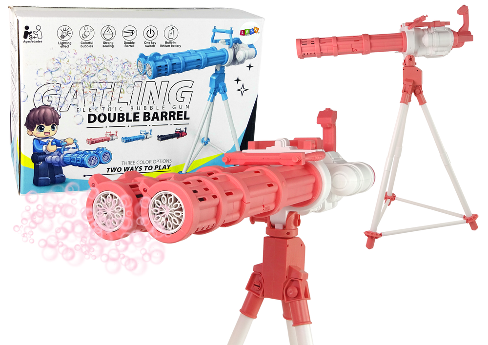 Bublifuková pistole na stativu LEAN Toys růžová s akumulátorem a nastavitelnou výškou pro děti od 3 let