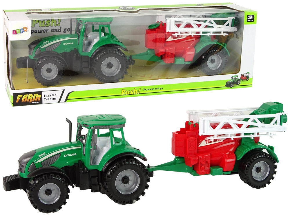 Zelený zemědělský traktor LEAN Toys s červenozeleným postřikovačem - třecí pohon pro děti od 3 let