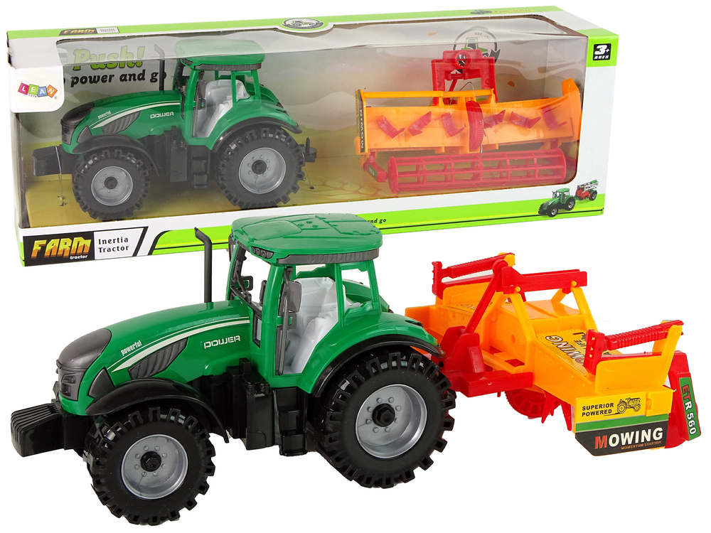 Zelený Traktor s Oranžovým Kultivátorem - LEAN Toys - třecí pohon - od 3 let