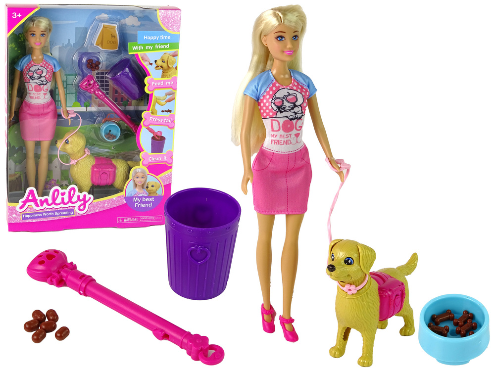 Sada Panenka se Pejskem a Krmivem LEAN Toys - interaktivní hra s pohyblivým pejskem pro děti od 3 let