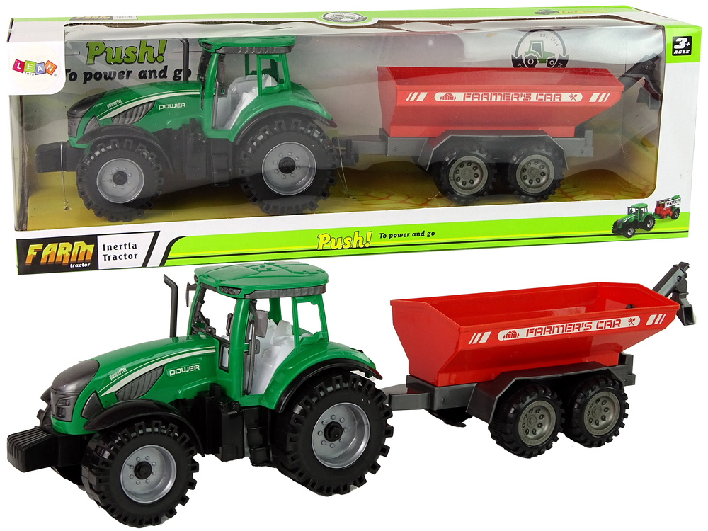 Zelený Traktor s Červeným Vlekem LEAN Toys - Třecí Pohon pro Malé Zemědělce