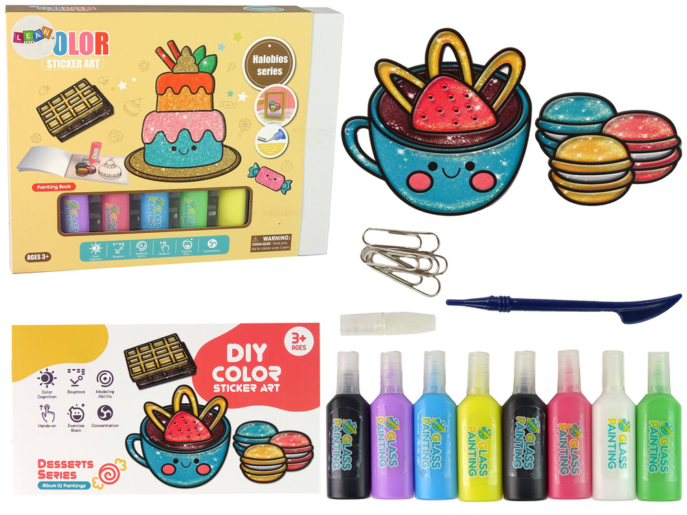Samolepky LEAN Toys s 8 barvami a třpytky pro kreativní hru od 3 let — Celkový pohled