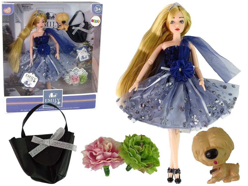 Panenka Emily se psíkem 31cm LEAN Toys s kabelkou a květinami pro děti 3+
