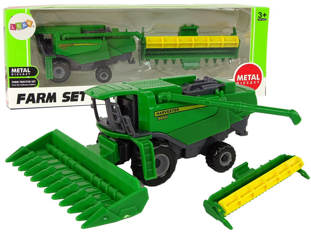 Zeleno-žlutý zemědělský kombajn s nástavcem LEAN Toys - interaktivní hračka pro děti 3+ let