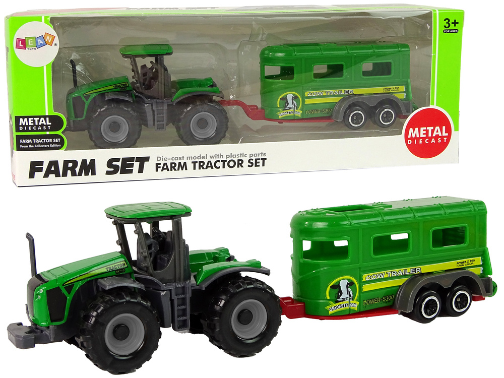 Zelený plastový traktor s přívěsem LEAN Toys 17 cm - hračka pro děti od 3 let s pohyblivými koly