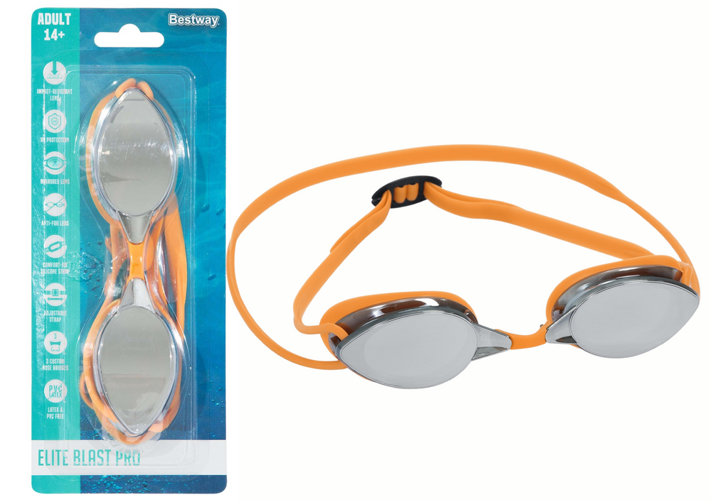 Zrkadlové plavecké okuliare Bestway 21066, oranžové, s UV ochranou, od 14 rokov