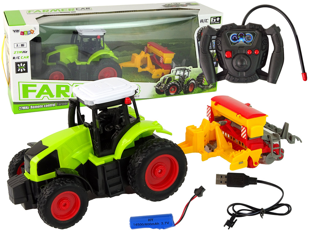 Zelený zemědělský traktor s lisem R/C LEAN Toys 1:16 s dálkovým ovládáním a nabíjecí baterií