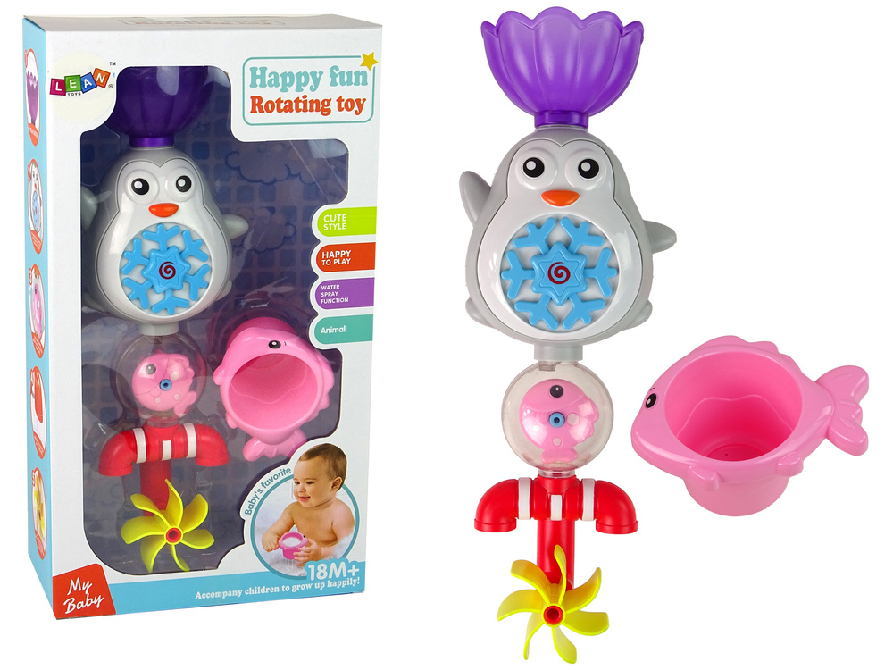 Dětská koupelová hračka tučňák LEAN Toys s přísavkou - bezpečná plovoucí hračka pro děti od 18 měsíců