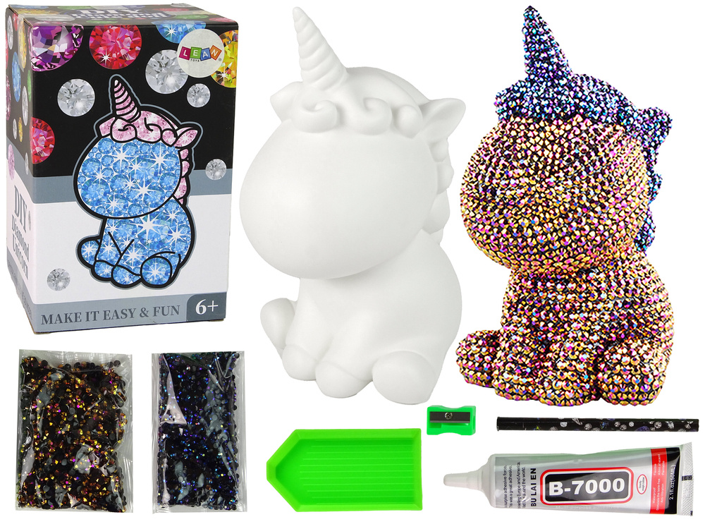 DIY sada s diamanty Jednorožec LEAN Toys hnědá kreativní výtvarná sada pro děti od 6 let