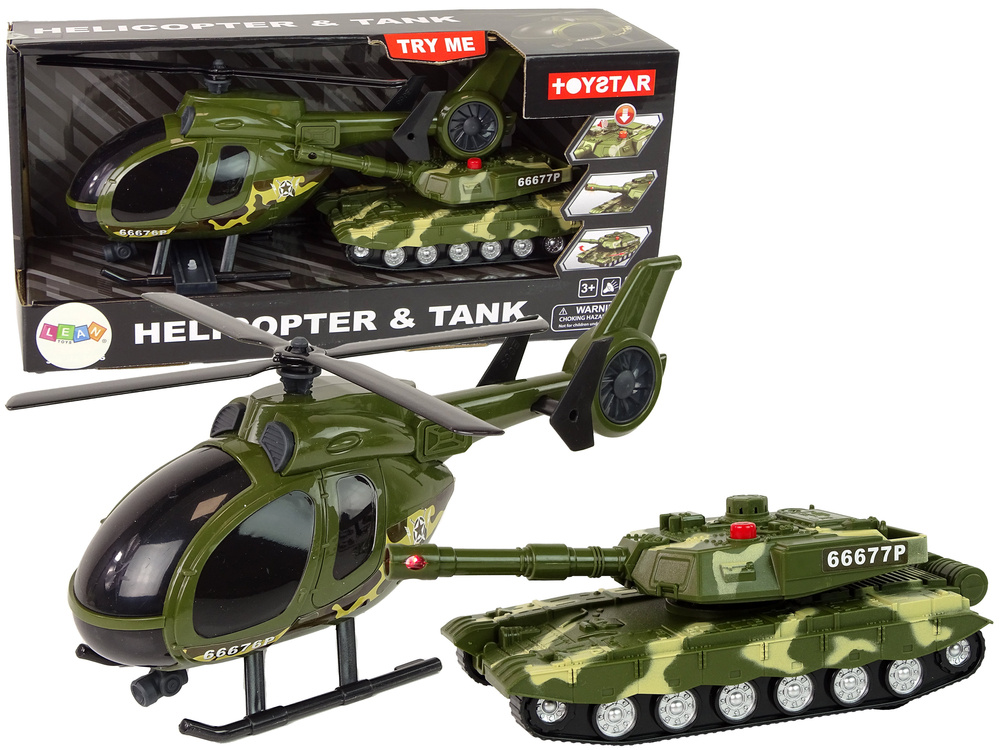 Vojenská sada LEAN Toys - tank s frikčním pohonem a vrtulník pro děti od 3 let