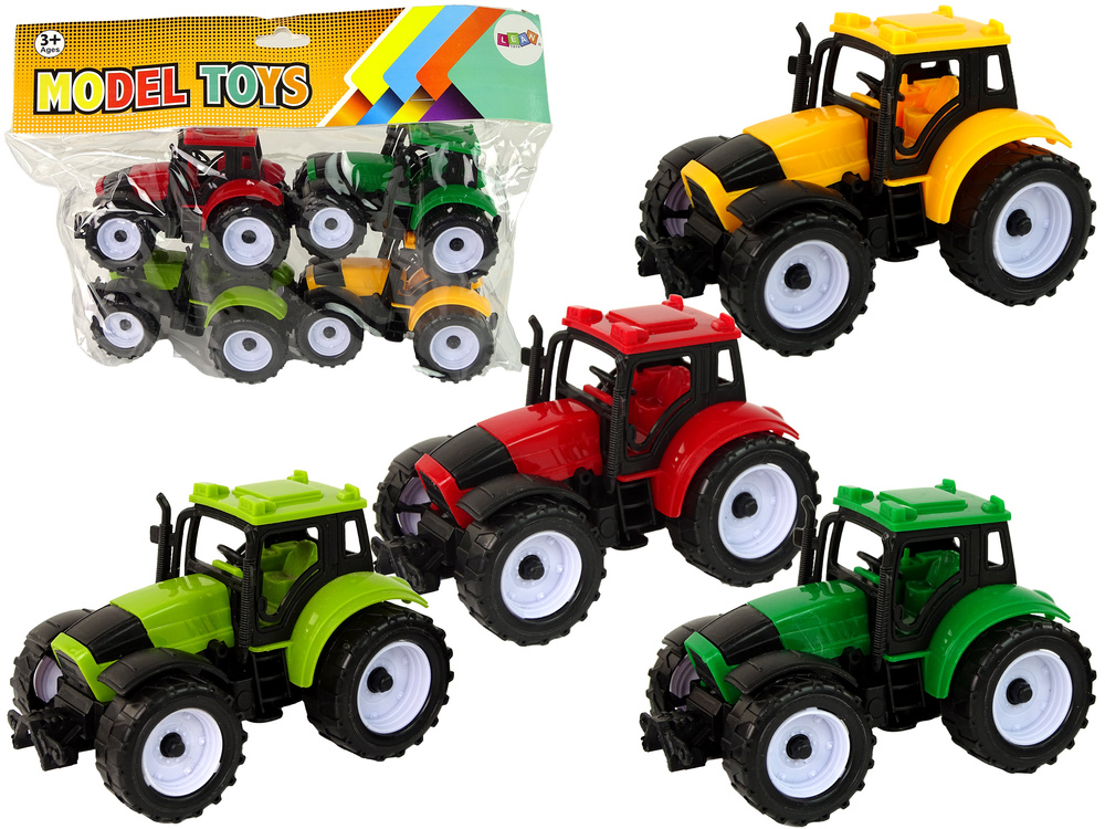 Sada zemědělských traktorů Farma LEAN Toys 4 kusy barevné s frikčním pohonem