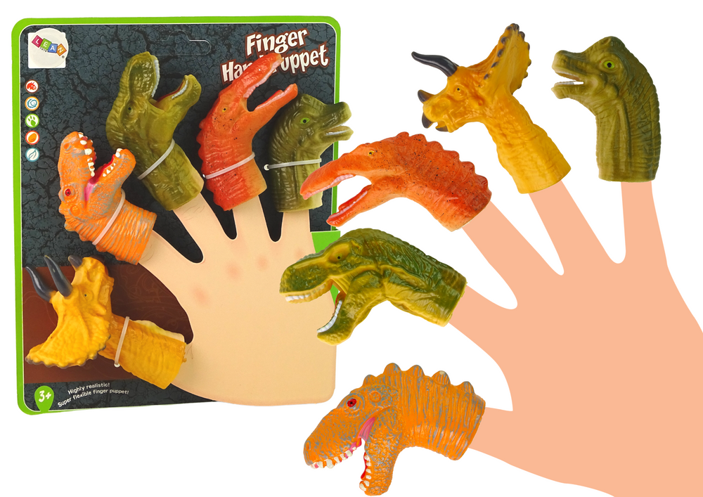 Prstové loutky Dinosauři 5 ks LEAN Toys pružná guma rozvoj fantazie a motoriky